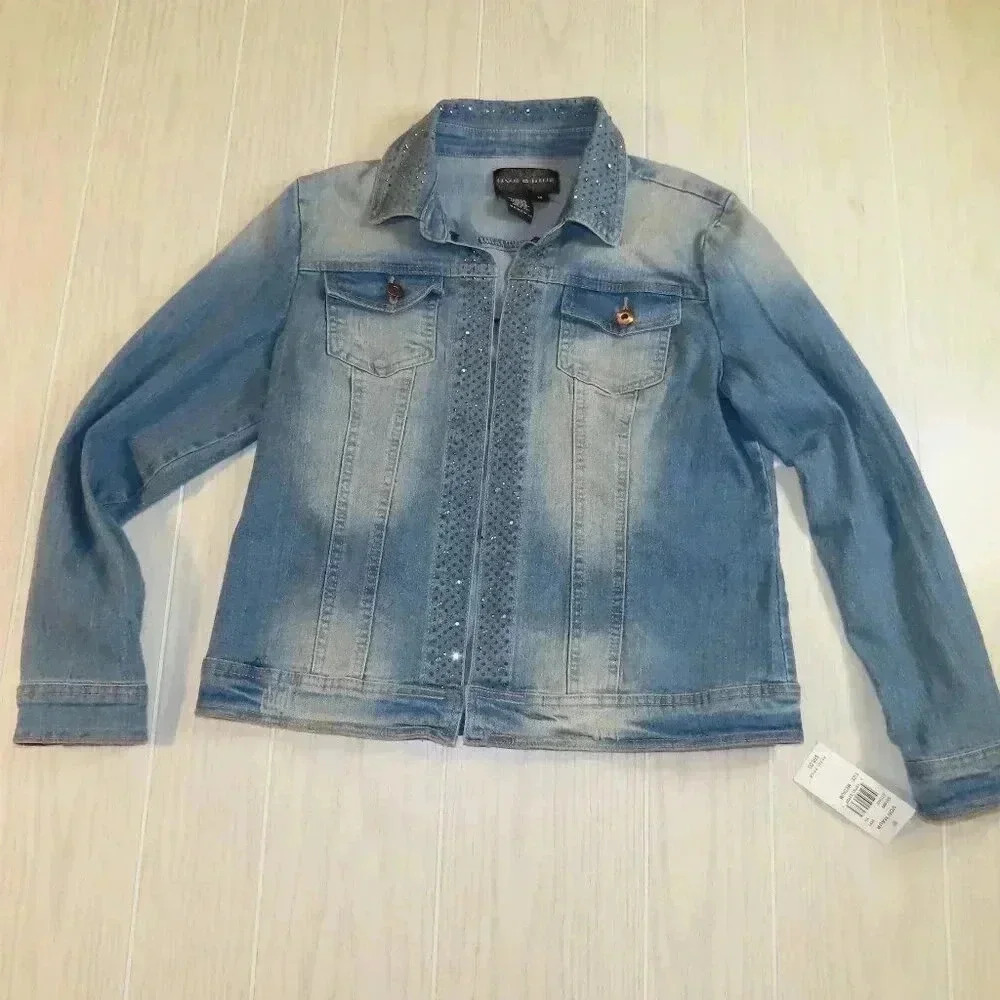 Live A Little Denim Jean Jacket Rhinestone Bling Size M NWT